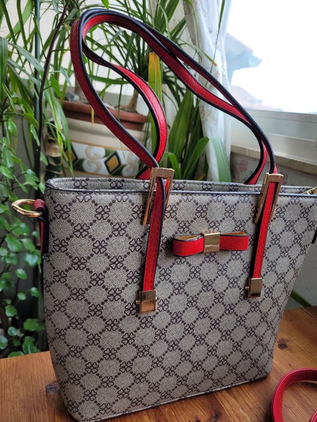 Borsa a mano vintage grigio-rossa