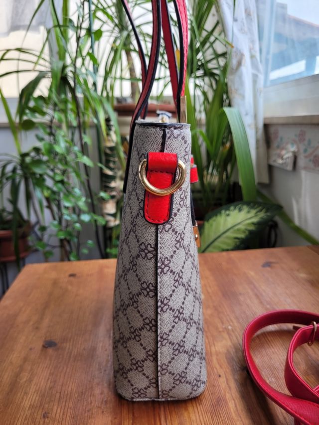 Borsa a mano vintage grigio-rossa