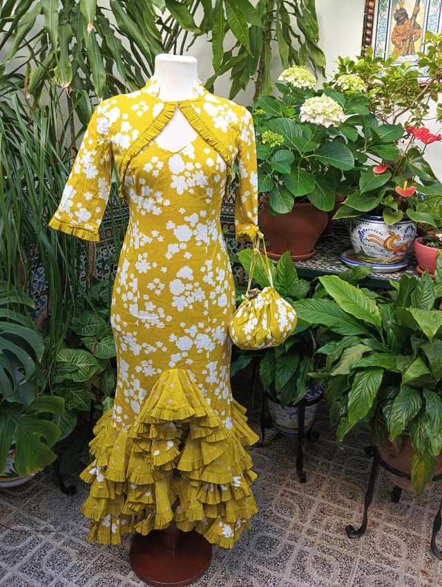 Traje Flamenca - Verde Oliva y blanco.