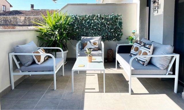 Conjunto jardín aluminio blanco - 2 sillones + sof