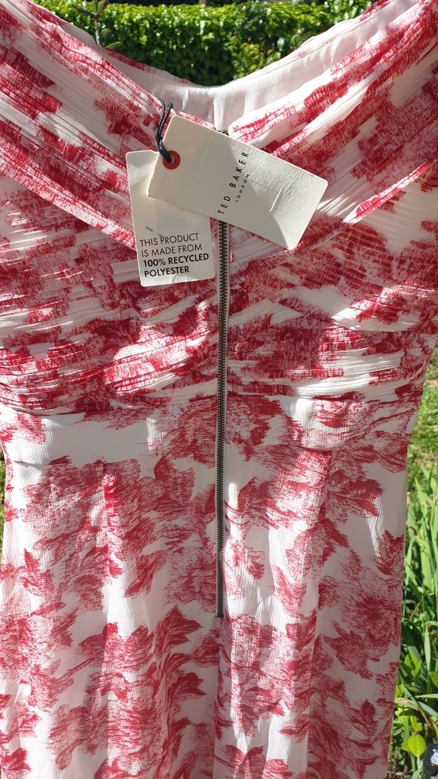 Vestido de coctel, vaporoso rojo-blanco