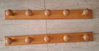 2 Percheros Pared Madera - Marrón