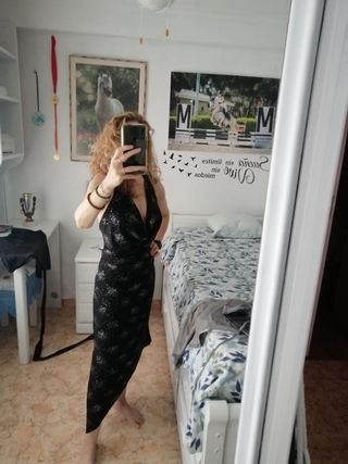 Vestido negro fiesta brillo con chaqueta de brillo