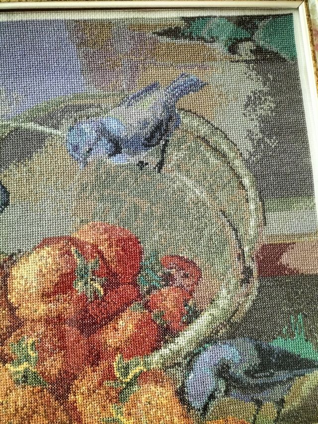 Cuadro punto de cruz - Pajaros y Frutas