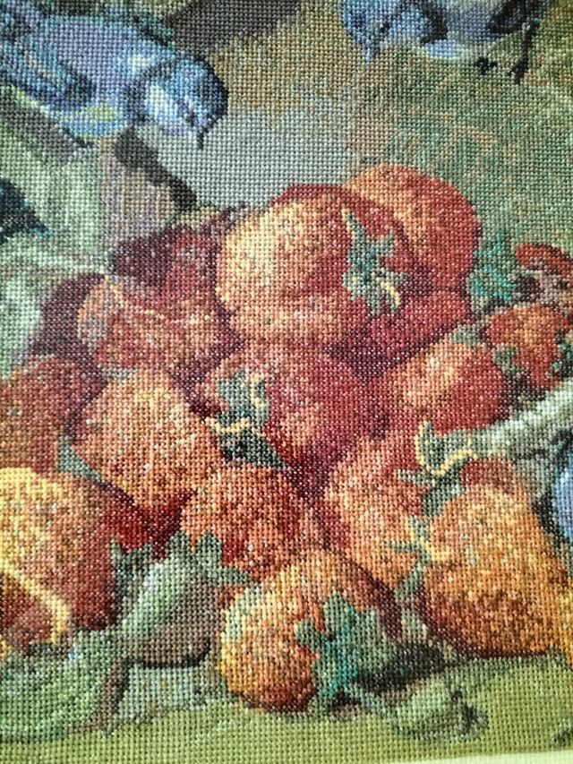 Cuadro punto de cruz - Pajaros y Frutas