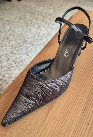 Zapatos tacón mujer verde plata