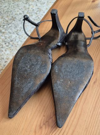 Zapatos tacón mujer verde plata