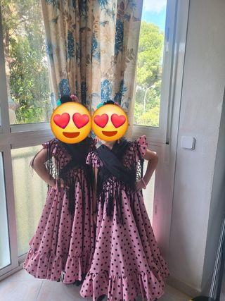 Traje Flamenca niña lunares rosa-negro
