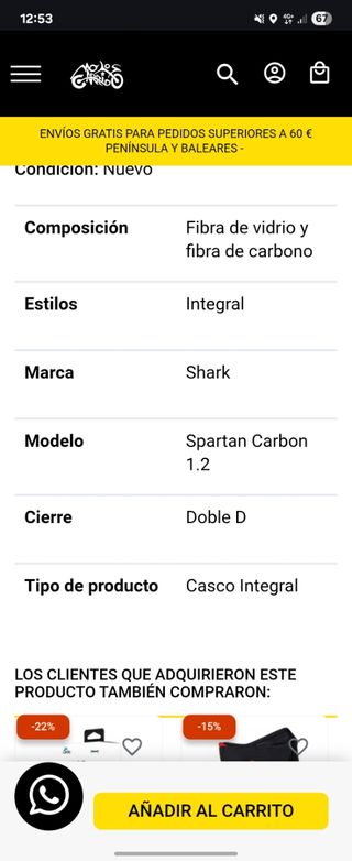 Casco moto Shark fibra carbono