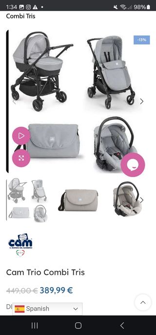 Cochecito bebé y silla CAM Trio Combi Tris