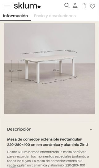 Mesa extensible Sklum Zinti 220-280x100cm 
