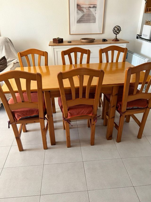 Mesa Comedor Rustica 6 Sillas y Mesa auxiliar