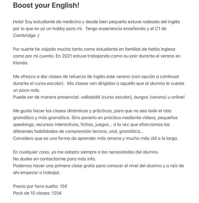 Clases inglés: Refuerzo verano