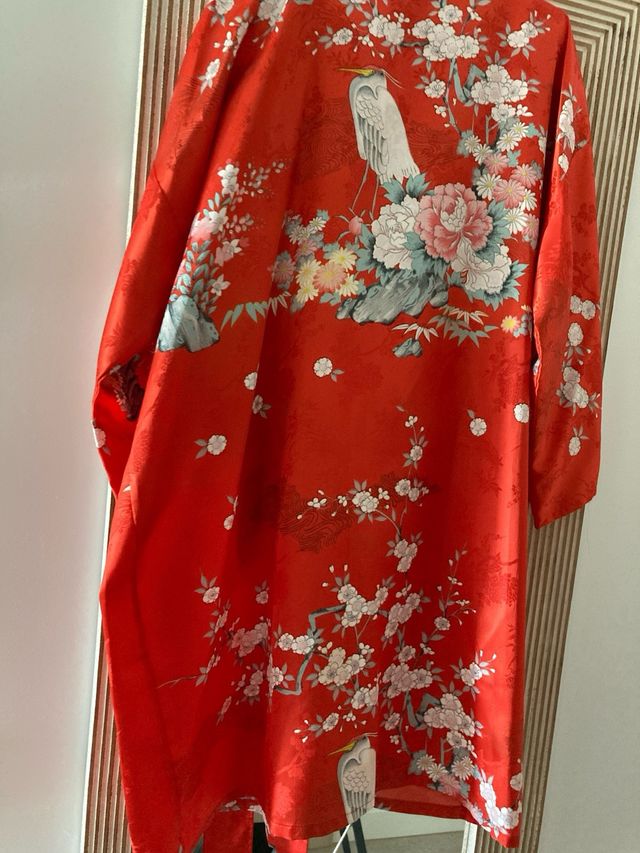 Kimono rojo seda estampado