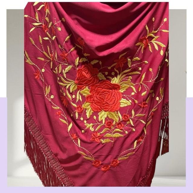 Mantón flamenco burdeos bordado - 190x90cm