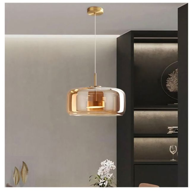 Lámpara colgante cristal ámbar dorada