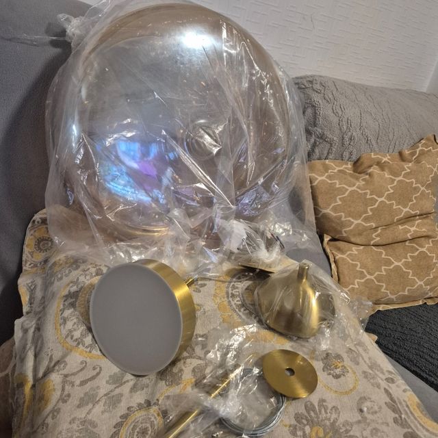 Lámpara colgante cristal ámbar dorada