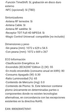 Televisión LG modelo 47LB650V-ZN