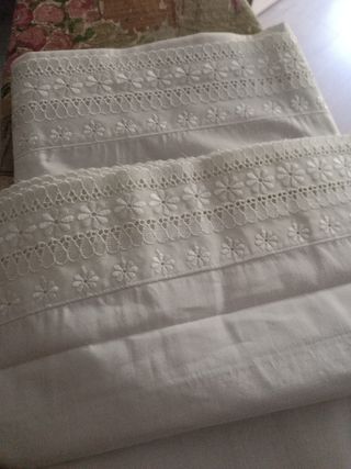 Juego cama matrimonio algodón blanco bordado