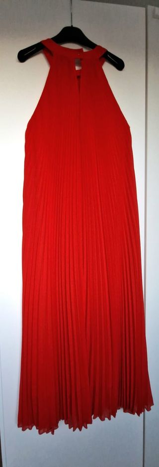 Vestido rojo largo de gasa plisado nuevo, estrenar