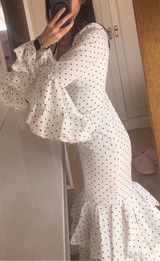 Vestido Flamenca blanco con lunares negros