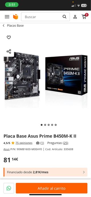 Placa base Asus Prime B450M-K II
