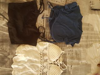 3 tops shein XS - azul, negro, blanco