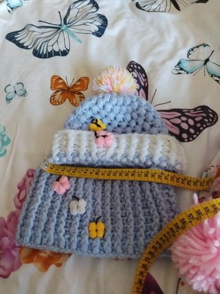 Gorro y braga bebé niña, lana, azul