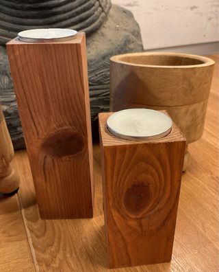 Lote de 4 porta velas de madera Nuevos.