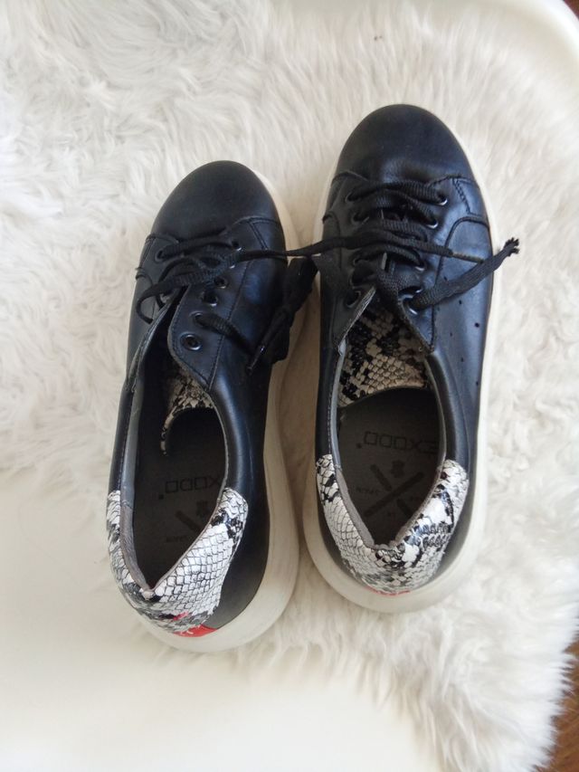 sapatilhas plataforma em pele - branco e preto