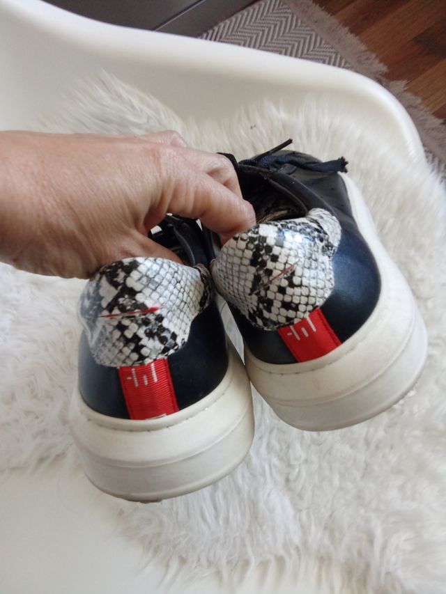 sapatilhas plataforma em pele - branco e preto