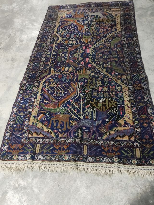 Alfombra persa, lana azul multicolor,
.
