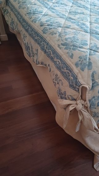 Colcha cama algodón beige-azul