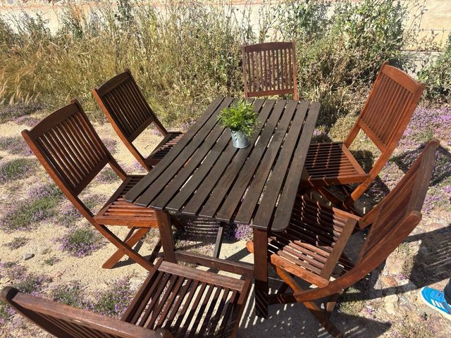 Conjunto mesa sillas jardín -madera  escucho ofert