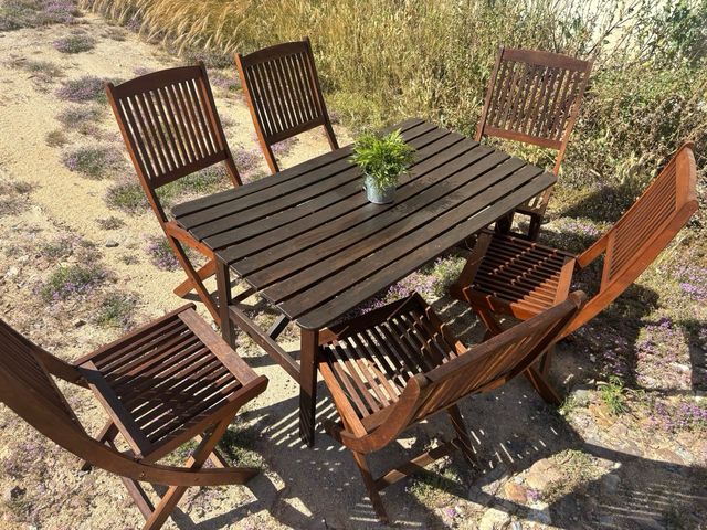 Conjunto mesa sillas jardín -madera  escucho ofert
