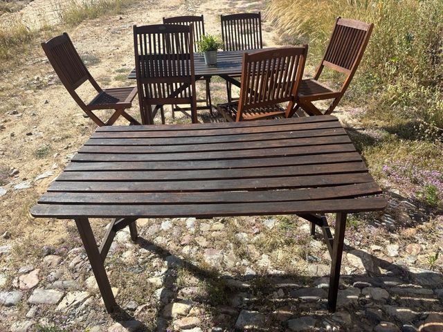 Conjunto mesa sillas jardín -madera  escucho ofert