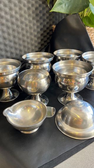 Juego copas de metal para postre, vintage
