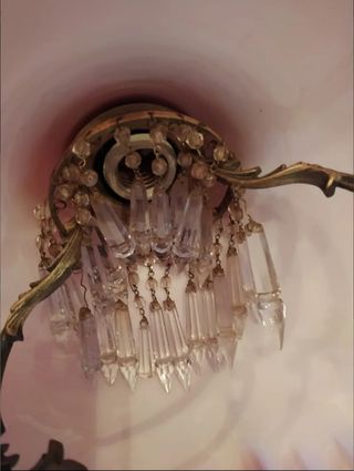 Lampara antigua metal y cristal roja