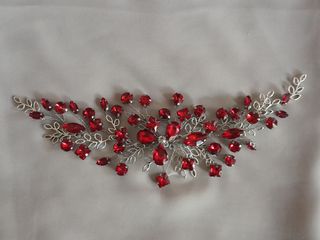 Tocado rojo-plateado boda, evento, fiesta