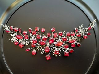 Tocado rojo-plateado boda, evento, fiesta