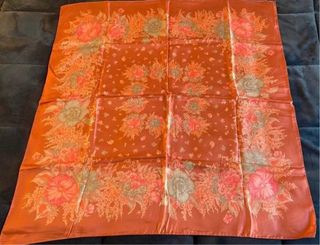 Foulard seta fiori rosa-arancio