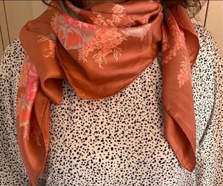 Foulard seta fiori rosa-arancio