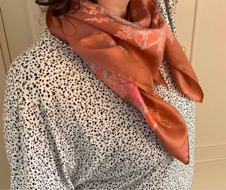 Foulard seta fiori rosa-arancio