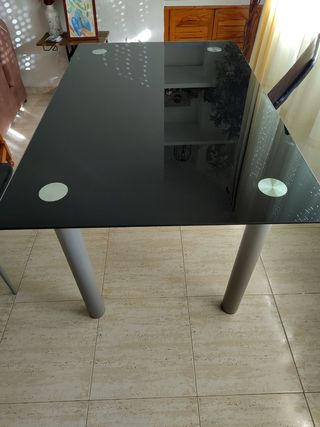 Mesa comedor cristal negra - gris