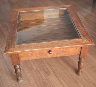 Mesa centro rústica madera-vidrio
