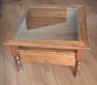 Mesa centro rústica madera-vidrio