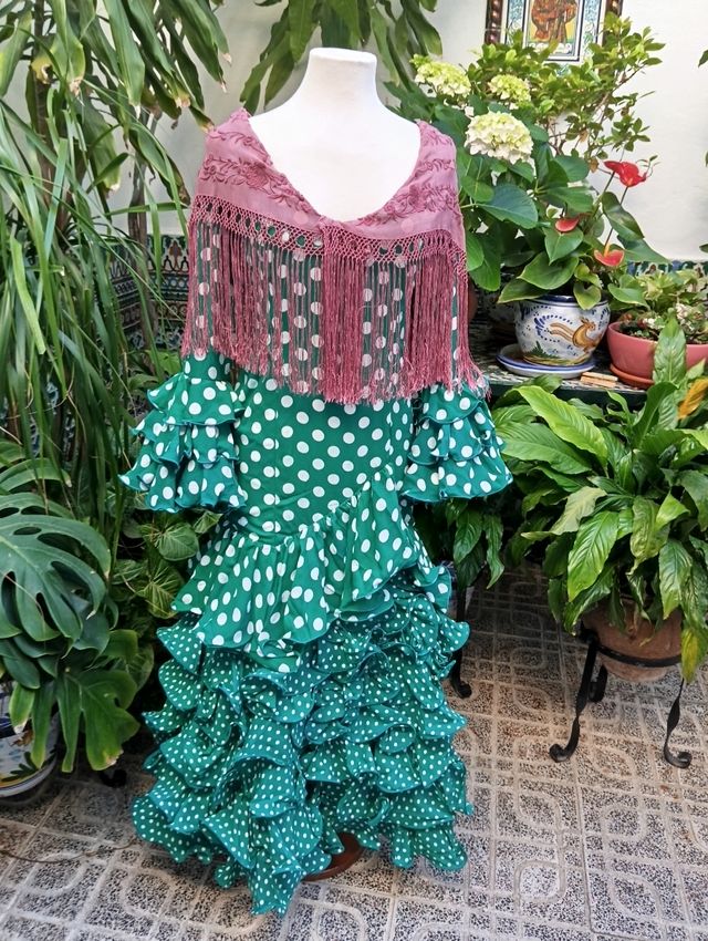 Traje Flamenca lunares verde