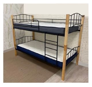 Litera madera y forja + colchones de 90x190cm