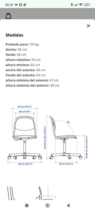 Silla giratoria Ikea blanca y gris
