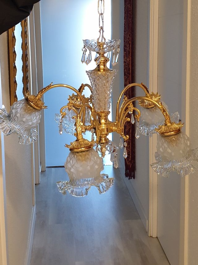 Lampara vintage cristal dorada